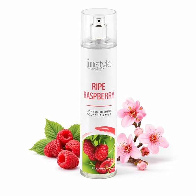 Instyle Fragrances | Body & Hair Mist | Ripe Raspberry Scent | With Panthenol | CLEAN, Vegan, Paraben Free, Phthalate Free | Premium 8 Fl Oz Spray Bottle