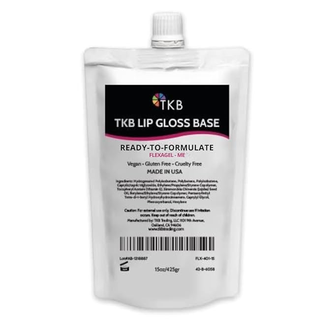 TKB Lip Gloss Base (Flexagel ME)| Clear Lip Gloss Base for DIY Lip Gloss| Ready-To-Formulate| Moisturizing, Vegan, Gluten and Cruelty free| Made in USA (15oz (425g))
