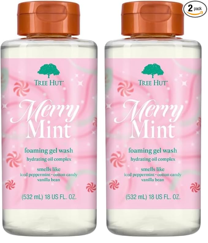 Tree Hut Merry Mint Foaming Gel Wash, Moisturizing & Hydrating Body Wash with Shea Butter, Gently Cleanses for Soft, Fresh & Radiant Skin, 18 fl oz (Pack of 2)