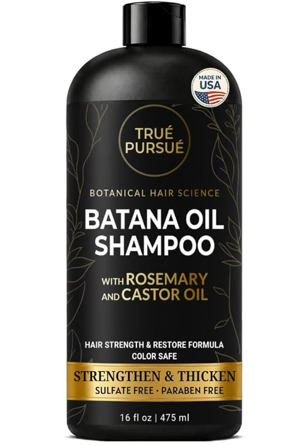 Batana Oil Shampoo for Hair Growth & Strength - Rosemary & Castor Oil Sulfate-Free Shampoo for Thinning, Dry, & Damaged Hair for Men and Women - Supports Thicker-Looking Hair | 16 fl oz TRUÉ PURSUÉ