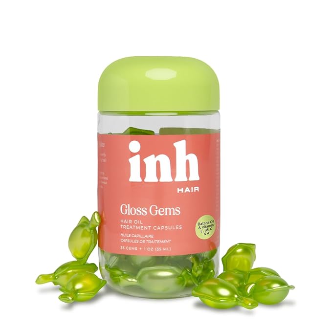 INH Hair Gloss Gems - Lightweight Hair Oil Perfume Capsules for Dry, Damaged, or Frizzy Strands, Smoothing Anti Frizz Shine Serum with Argan & Batana Oil, Vegan Leave In Treatment, 35 Capsules