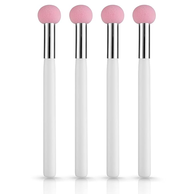Sibba 4-Piece Foundation Brush Set Pink & White Handle Makeup Brushes for Powder, Blush, Contour & Concealer - Includes Sponge, Angled Blending Brushes for Professional Beauty Techniques