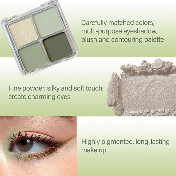 K'APEINE Eyeshadow Palette,Light Green Eye Shadow Matte Glitter Makeup Palette 4 Colors Sage & Olive Eye Makeup Shades Mini High Pigmented Long-lasting for Woman Girls Party,Music Festival, Stage