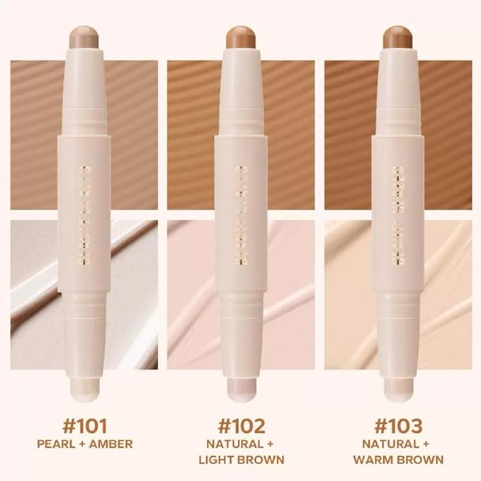 Cream Contour Sticks,Shades with Highlighter & Bronzer,Non-greasy and Waterproof Contouring Pen,Easy to Sculpt the Face and Create a Lightweight Finishing Makeup (02#Bronzer contour and glow sticks)