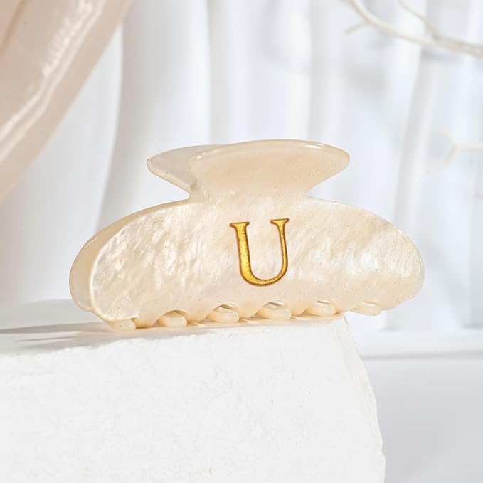 Acrylic Letter Hair Clips For Women Alphabet Hair Claw Initial Hair Clip Fashion Glitter Chic Monogram Claw Clip Hair Accessory Large Hair Clips U