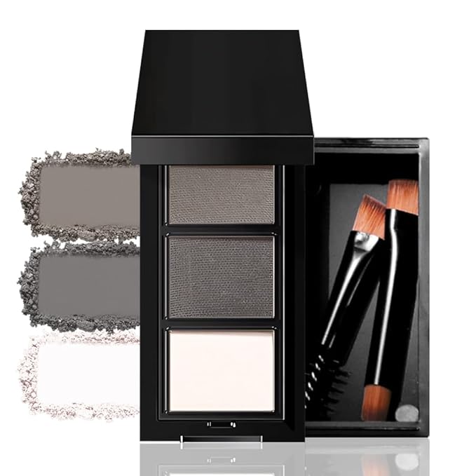 FeiCuiYun 3 Colors Eyebrow Powder Kit for Women, Long-Lasting Waterproof Matte Brow Powder, Eye Brow Powder with 2 Double-ended Eyebrow Brush, Purse-Friendly Compact (A03#Black Tea, 1Pcs)