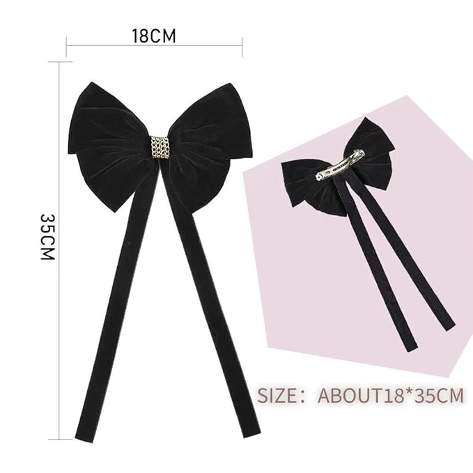 Black chain velvet large bow hair accessory, high-end hair clip with high-end feel, ribbon tassel spring hair clip, Christmas, parties, dates, etc