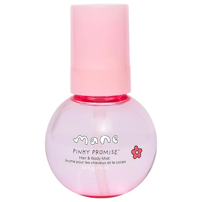 Mane Fruity Floral Hair and Body Mist - Lychee, Rose + Vanilla Body Spray & Hair Perfume - Hydrating & Non-Sticky Formula - Layerable Travel Size Fragrance Mist - Pinky Promise (3.4 oz)