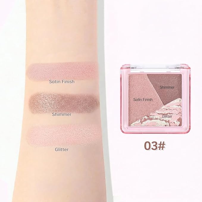 Rose Brown Shimmer Baked Eyeshadow Palette, 3 Color High Pigment Blendable Eye Shadow Makeup for Older Women, Travel Mini Palette Suitable for All Eye Shapes, Vegan Cruelty-Free Romantic Look 03#