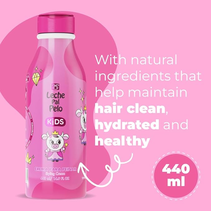 Leche Pal Pelo Kids Styling Cream - Lightweight Hair Cream with Coconut Oil, Jojoba Oil - Gentle Frizz Control - 14.9 oz