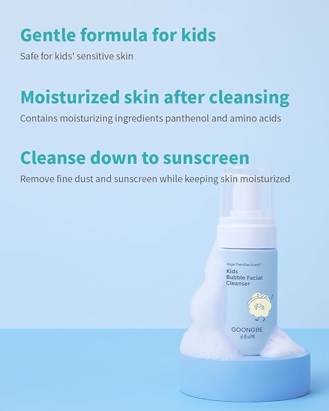GOONGBE Kids' Bubble Facial Cleanser - Korean Kids Low pH Bubble Foam Face Wash - Gentle Cleansing & Hydrating with Panthenol and Amino Acids - Allergen Free Scent, 3.38 fl.oz. 2 Pack