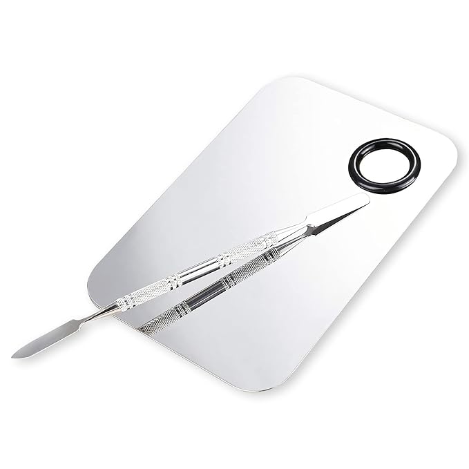 ALIOBC Makeup Mixing Palette, Upgrad Stainless Steel Metal Mixing Tray with Spatula Artist Tool for Mixing Foundation Nail-Art