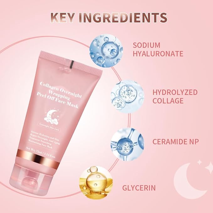 Collagen Night Wrapping Mask, Colorless Gel Deep Nourishing Firming Mask, Enhances Skin Elasticity, Instant Removal Film Forming Hydrating Skincare (1PCS)
