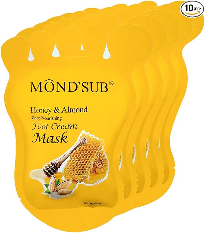 MOND'SUB Honey & Almond Nourishing Foot Masks - Foot Moisturizing Mask for Dry Skin to Deep Hydrating and Brightening Moisturize, Repair Rough Damage Skin for Women & Men(5 Pairs)