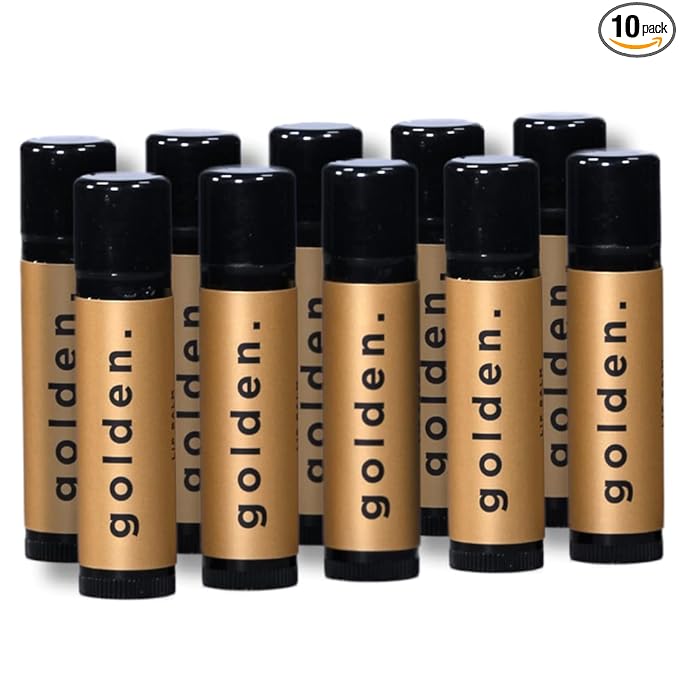Golden Grooming Co. Lip Balm Set for Men - Soothing & Moisturizing Lip Balms for Dry, Cracked, Chapped Lips - Infused with Aloe Vera & Vitamin E - Vanilla Scent - Pack of 10