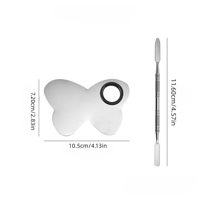 1Set Steel Butterfly Design Palette With Spatula Rods for Mixing Cream Pigments Make Up Gel Foundation Eye Shadow Nail Art Manicure Tool (Butterfly shaped color palette)
