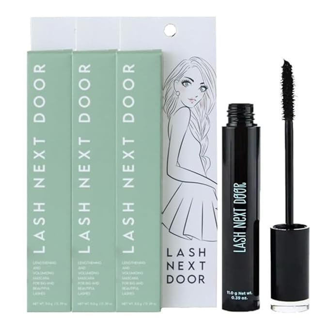 Lash Next Door Blackout Water Resistant Mascara by Brooklyn & Bailey – Volumizing and Lengthening Formula, Smudge Proof, No Clump (3-Pack, 0.39 oz Each)