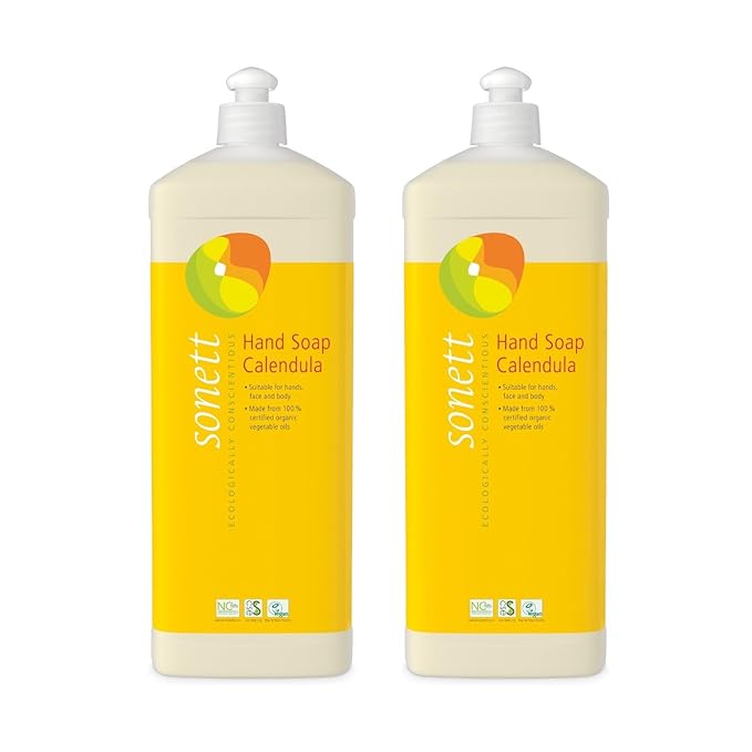 Sonett Organic Hand Soap Calendula – 34 fl oz 1 L Natural Liquid Hand Wash for Sensitive Skin | Biodegradable, Non-Toxic, Eco-Friendly, Plant-Based, Chemical-Free, Gentle Moisturizing Soap