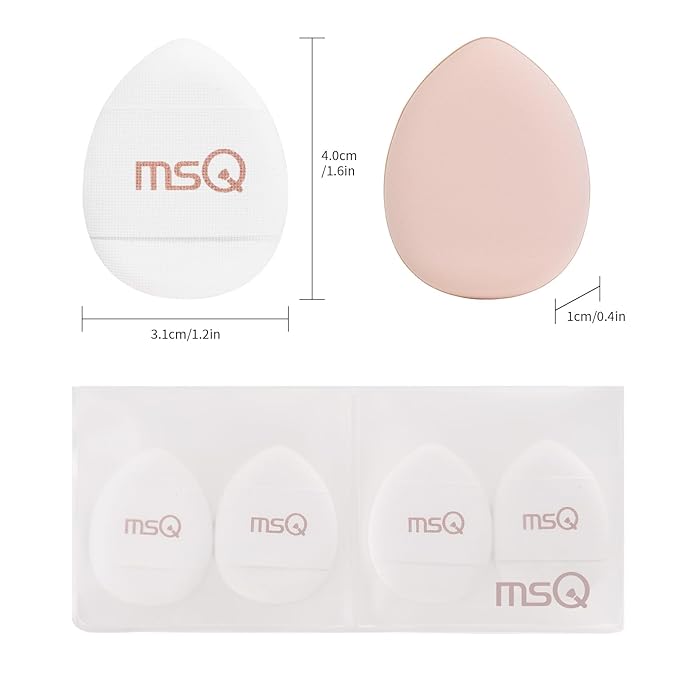 MSQ Mini Powder Puff 4PCS Finger Puff Drop-Shaped Mini Makeup Puff Mini Makeup Sponges for Foundation Concealer Reusable Loose Powder Puffs for Women&Girls