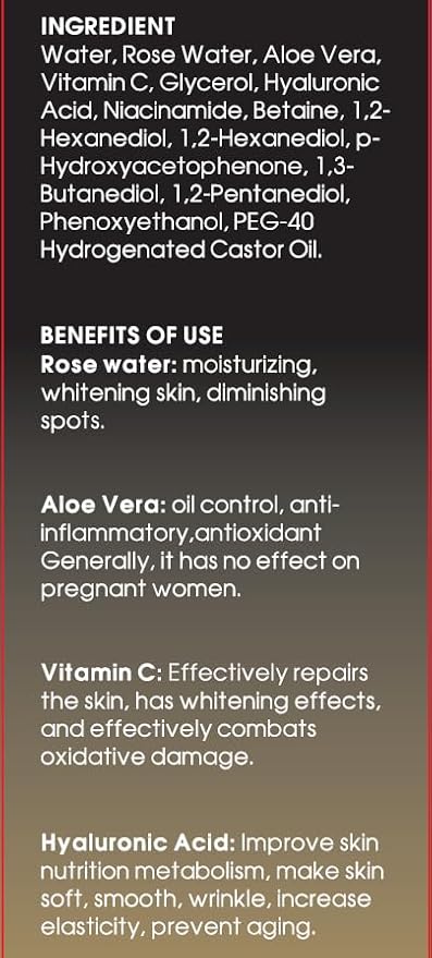 Rose Water Toner Spray for Face with Hyaluronic Acid & Aloe Vera — Hydrating Face Mist, Alcohol-Free, Vegan & Cruelty-Free, Vitamin C, Sensitive Skin, 3.4 oz