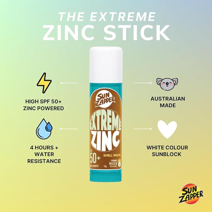 Sun Zapper Extreme Zinc Sunscreen Stick SPF 50+ Bronze – Water Resistant Mineral Sunscreen for Face, Zinc Oxide Surf Sunscreen Stick for Surfing and Water Sports, 15g (0.53 oz), Australian Made