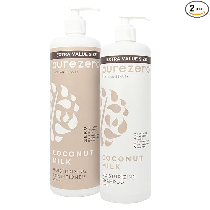 Purezero 20 Oz Value Pack Coconut Milk Shampoo & Conditioner Set, Bulk Pack, Intense Hydration & Increase Shine, Fight Dandruff & Frizz, Zero Sulfates, Parabens, Dyes,100% Vegan & Cruelty-Free