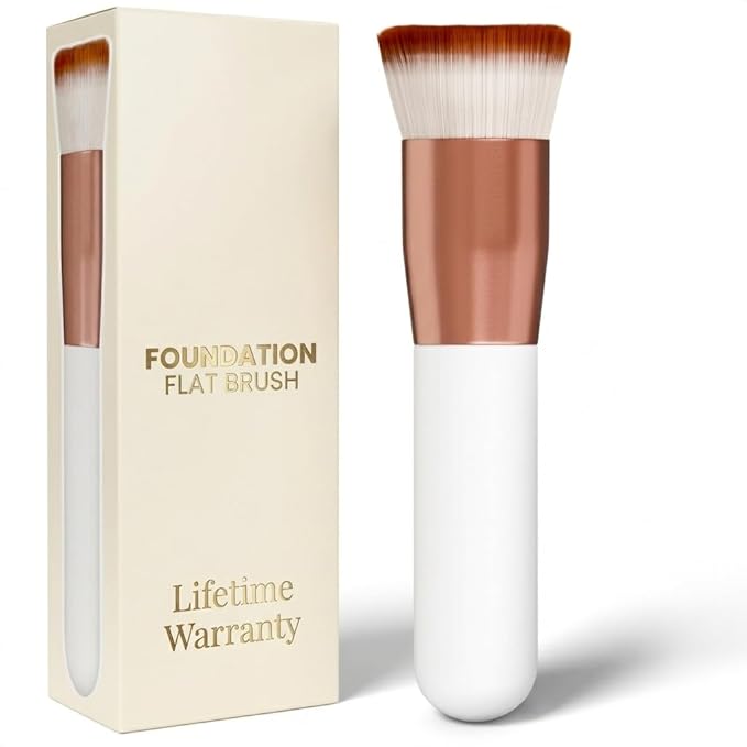 Flat Top Kabuki Foundation Brush – Even-Tone Skin in Seconds, Dense Synthetic Bristles, Aluminum & Plastic Handle, Streak-Free Full Coverage Finish – Makeup Foundation Brush for Liquid, Cream, Powder
