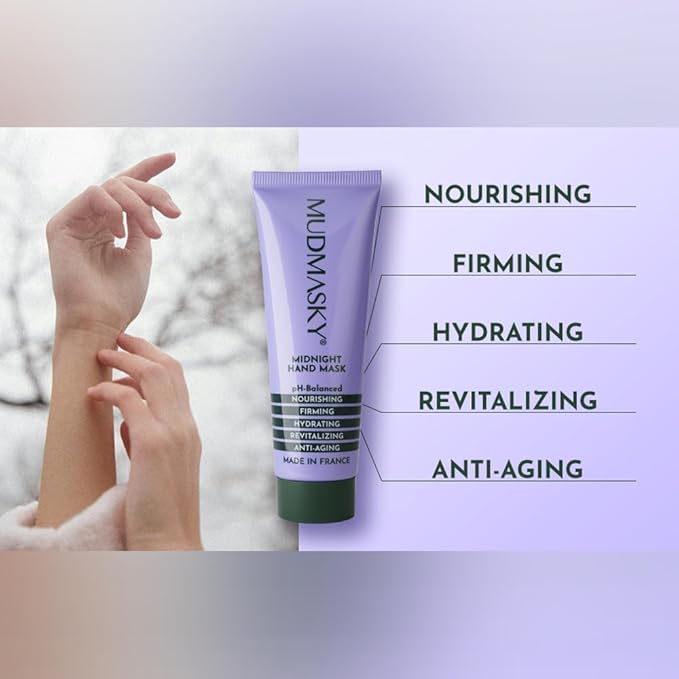 MUDMASKY Midnight Hand Mask 40ml - Fast-Absorbing, Non-Greasy Moisturizer for Hydrated Hands - Anti-Aging with Vitamin E, Sunflower & Almond Oils - Vegan Formula - Lavender Scent - Made in France