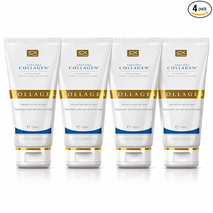 Salcoll Pure Bioactive Anti-Aging Collagen Repair Hand Cream - Hypoallergenic Moisturizing Lotion, Dry Skin Relief, All Skin Types, 150 ml (pack of 4)