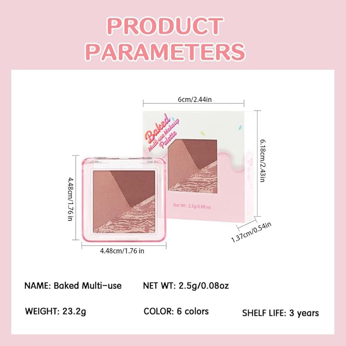Mini Brown Red Baked Eyeshadow Palette, 3 Shade Shimmer Eye Shadow, Warm Retro Glam Makeup, Smooth Blendable & Buildable, No Fallout, Long-Lasting Daily & Evening Look, Paleta de Sombras de Ojos 05