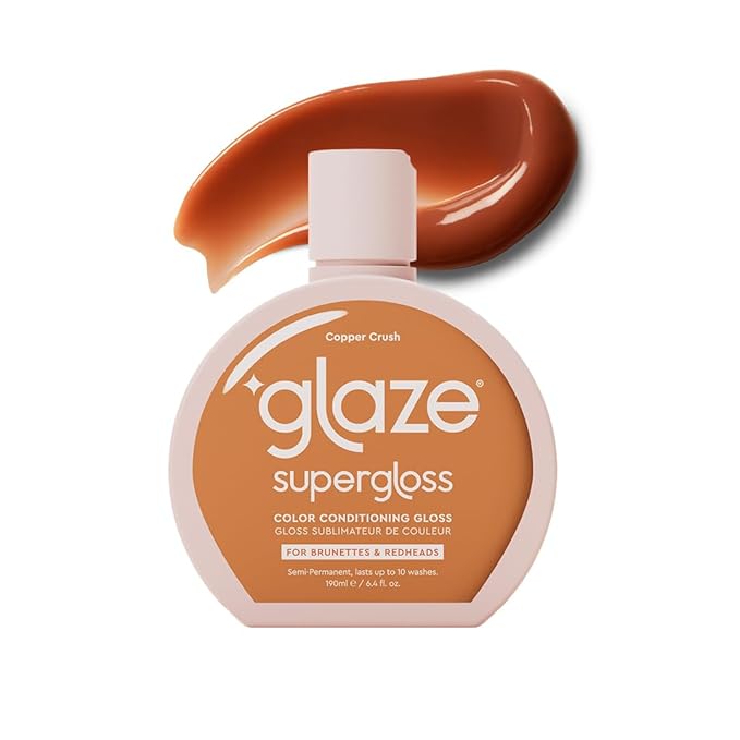 Glaze Supergloss Color Conditioning Gloss With Dispensing Pump – Hydrating Semi-Permanent Color Hair Gloss & Shine Boost – Vegan, Cruelty-Free – 6.4 fl oz - Copper Crush - Bright Copper