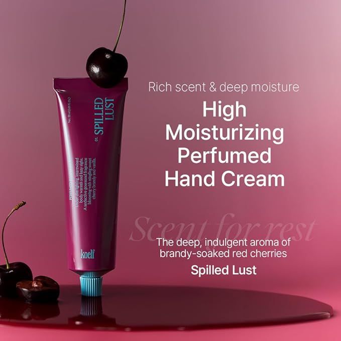 Koelf Perfumed Hand Cream No.1 Spilled 50ml (1.69 fl. oz.) - Hand Moisturizer for Dry Skin with Shea Butter, Panthenol, Cherry Brandy, Vanilla Scented Deep Nourishing Hand Cream