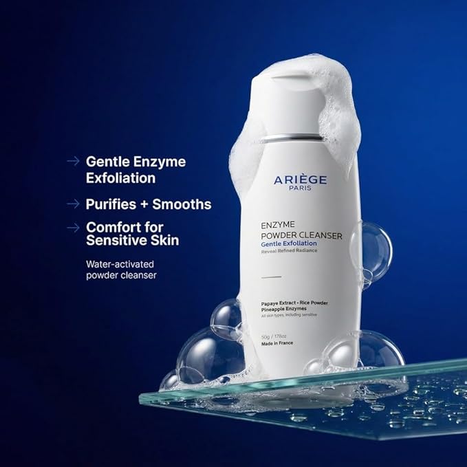 ARIGE PARIS Gentle Face Cleanser Enzyme Powder Face Wash, Rice Cleanser and Rice Exfoliator for Face, Water-Activated Travel Face Wash, 99.8 Percent Natural, Made in France