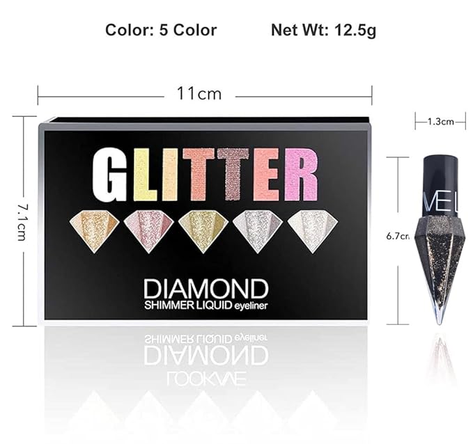Go Ho Glitter Eyeliner Colorful Set,5 Colors Metallic Shimmer White Silver Brown Diamond Shine Eye Liner,Glitter Eyeshadow,Waterproof Long Lasting Glow Sparkle Eye Makeup