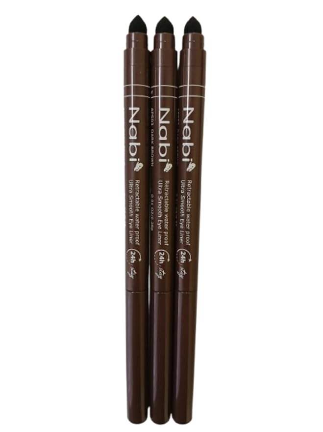 Nabi 3 Pieces Gel Glide Eyeliner Water Proof, Ultra Smooth Up To 24 Hour Wear, Smudge Proof Built In Sharpener & Smudger, Packaging May Vary (VALUE PACK-Dark Brown)