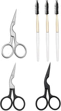 6 Pcs Eyebrow Scissors and Brush Set, Includes 3 Stainless Steel Scissors & 3 Eyebrow Brushes, Professional Brow Grooming Kit for Women Men