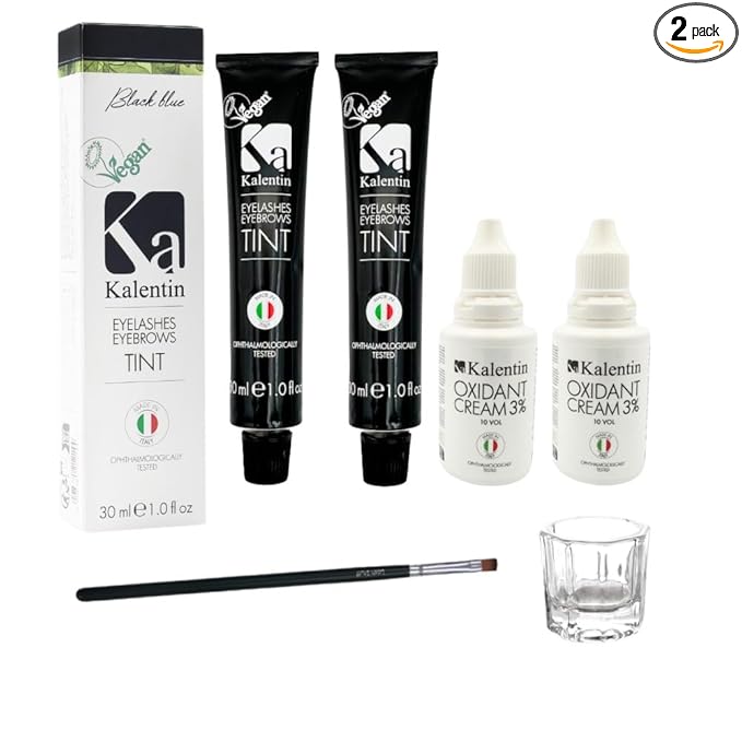 Professional Kalentin Eyebrow Color 2-Pack Plus 2-Developers (Blue Black)