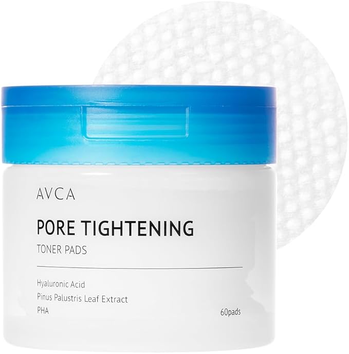 AVCA Pore Tightening Toner Pads with Hyaluronic Acid – Korean PHA Exfoliating Pad for Enlarged Pores, Sebum Control & Smooth Skin, 100ml(3.38 fl.oz) 60 Pads