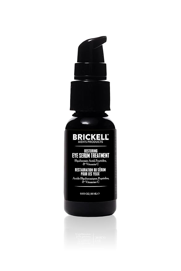 Brickell Men's Dark Circle Under Eye Treatment Serum For Men, Eye Gel to Firm Wrinkles, Reduce Dark Bags, and Promote Youthful Skin, With Hyaluonic Acid, Peptides, and Vitamin C, 0.65oz, Unscented