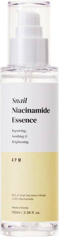 4PM Snail Niacinamide Essence (3.38 fl. oz), Snail Secretion Filtrate 95%, Niacinamide 2.8%, for Glass Skin Repair, Face Glow Brightening & Soothing Essence, Korean Skincare, Made by SEOUL4PM