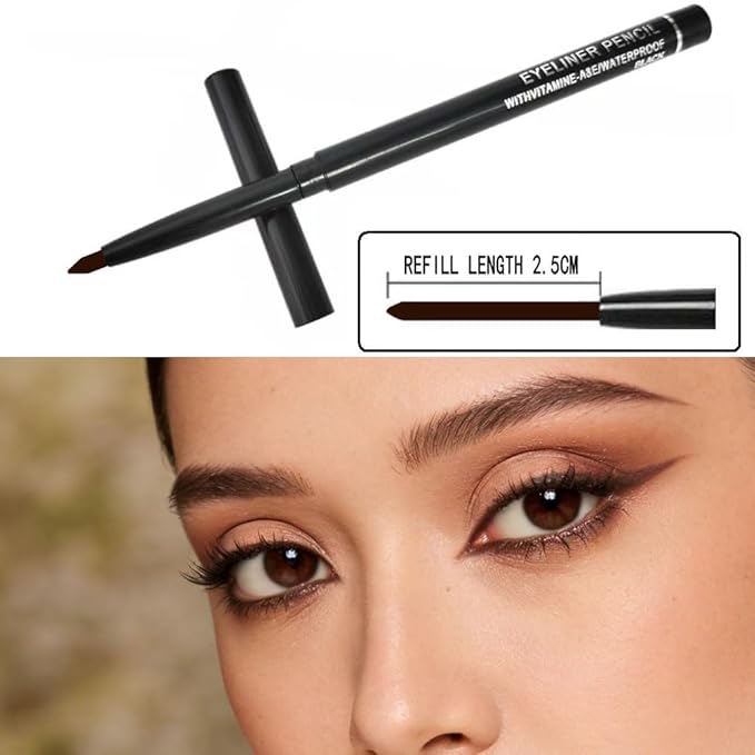 Professional Retractable Eye Liner Pencils, 12 Pcs Matte Brown, Inner Eyeliner, Brow Pens, Makeup-Brown (Brown-12 Pcs-Matte)