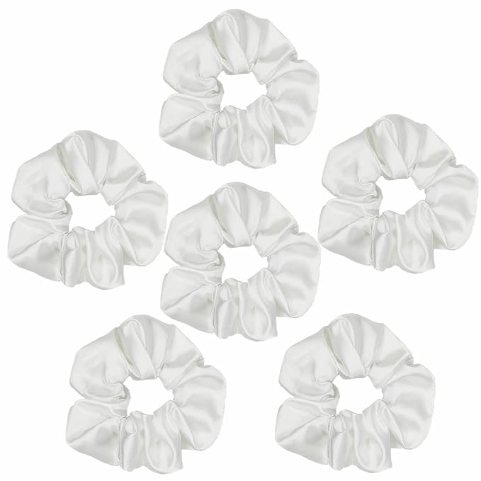 6 Pcs Satin Scrunchies - Soft Hair Ties, Ponytail Holders, Hair Bands, Hair Accessories for Women and Girls (4.3 inch, White)