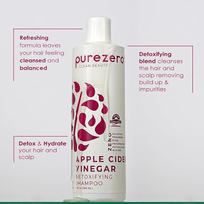 Purezero Apple Cider Vinegar Shampoo & Conditioner Set - Detox Scalp & Hair - pH balanced -Increase Hydration - Zero Sulfates, Parabens, Dyes - 100% Vegan & Cruelty Free - Great For Color Treated Hair
