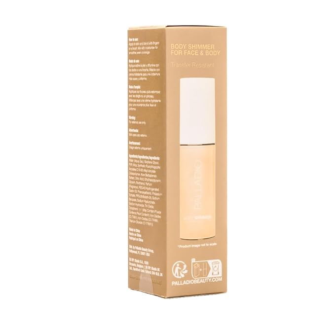Palladio Body Shimmer Gel, Lightweight Water-Based Body Glow with Aloe, Hyaluronic Acid, Vitamin E & Panthenol, Buildable Radiant Shimmer, Vegan, Gluten-Free, Cruelty-Free (Golden Beach)