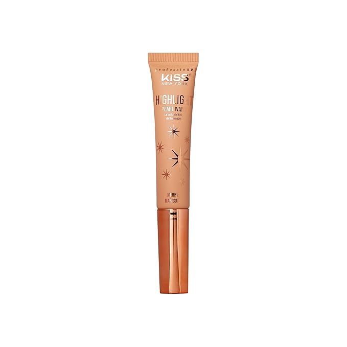 Kiss New York Professional Pearl Liquid Highlighter Beauty Wand, Radiant Glow for Cheek Eye & Lip, Non-Greasy Hydration Lightweight with Sponge-Tip Applicator (Merry Marigold)