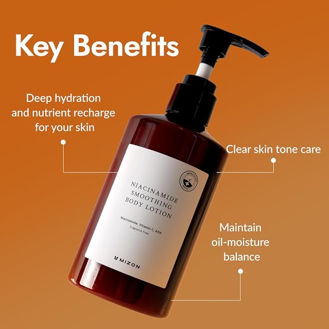 MIZON Niacinamide Smoothing Body Lotion AHA Vitamin C Hyaluronic Acid Smooth Korean Glowy skin Mild Exfoliation (300ml / 10.14 FL oz)