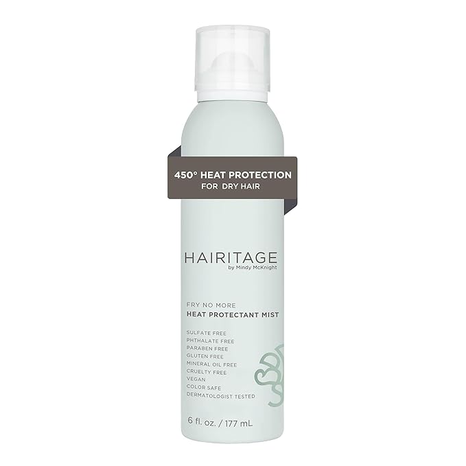 Hairitage Argan Oil Heat Protectant Spray for Dry Hair and Re-Heat Styling - Hydrating and Conditioning Formula - Argan Oil + Rice Protein - Protects Hair Up to 450°F for Re-Heat Hair Styling - 5 oz