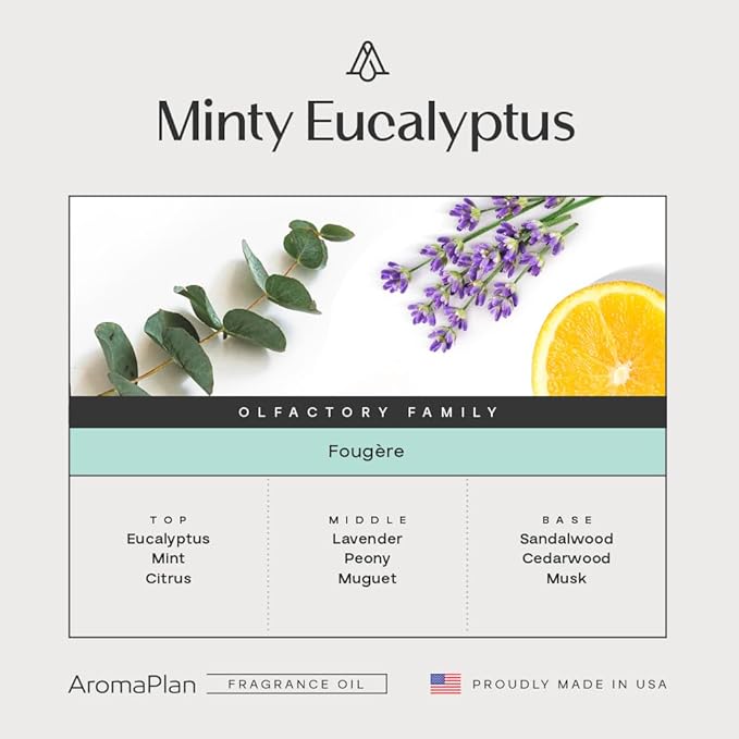 AromaPlan Hotel Scents Minty Eucalyptus 5.07 Fl Oz (150ml), Home Luxury Aroma & Hotel Fragrance Diffuser Oil Hotel Diffuser Oil for Aromatherapy USA Made, Bigger Bottle, Bolder Aroma & Longer Lasting