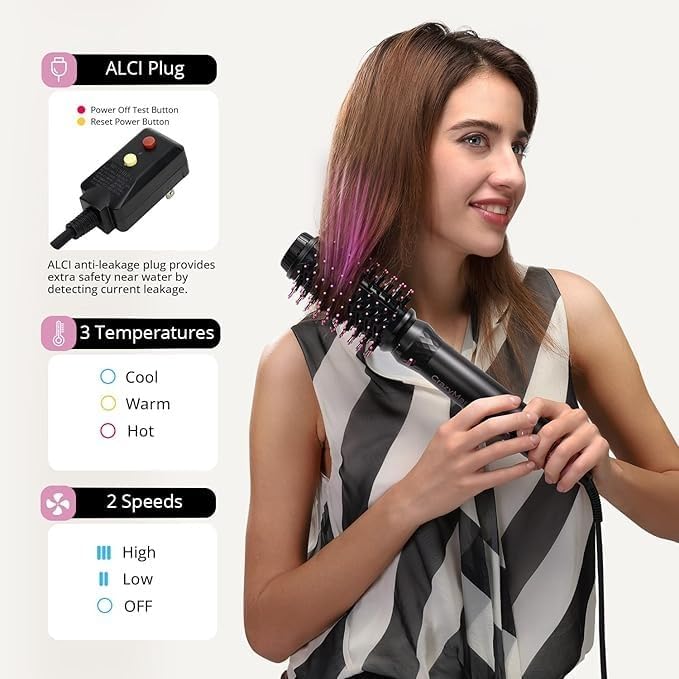 Crazymar airwrap Hair Styler, Fast Drying Blow Dryer & Curling StylingTool, Hot Air Styler No Heat Damage, Hot Air Styler Wrap for Curling Volumizing Straightening Styling (Black and Pink)