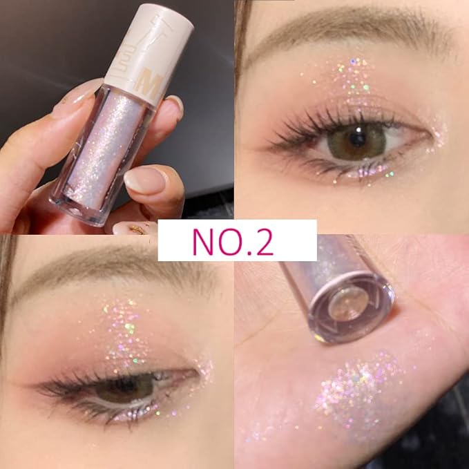 Aolailiya 5pcs Liquid Glitter Eyeshadow set- Sparkling Metallic High Pigmented Glitter Eye Shadow Korean Crystals Makeup, Quick Drying Long Lasting Creates High-Impact Multi Dimensional Eye Looks